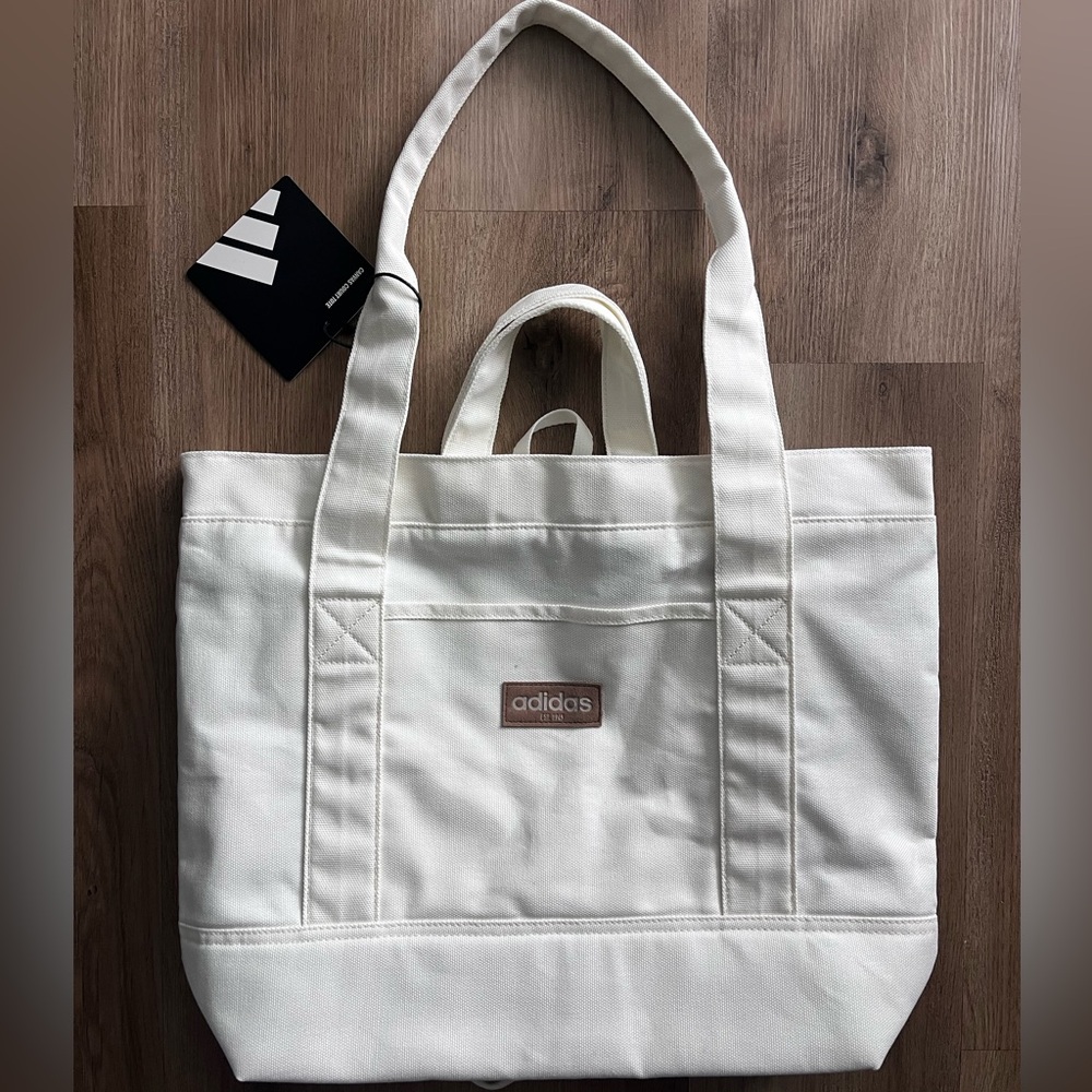 Adidas Cream/Off white Canvas Court Tote with Brown Logo Patch